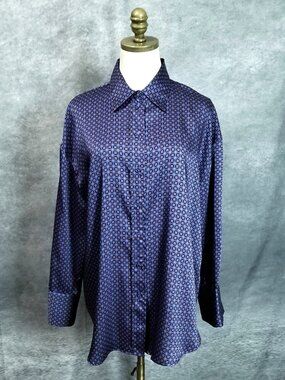 Zara Purple Geometric Silky Satin Shirt Blouse Size M Retro 70s Vibe